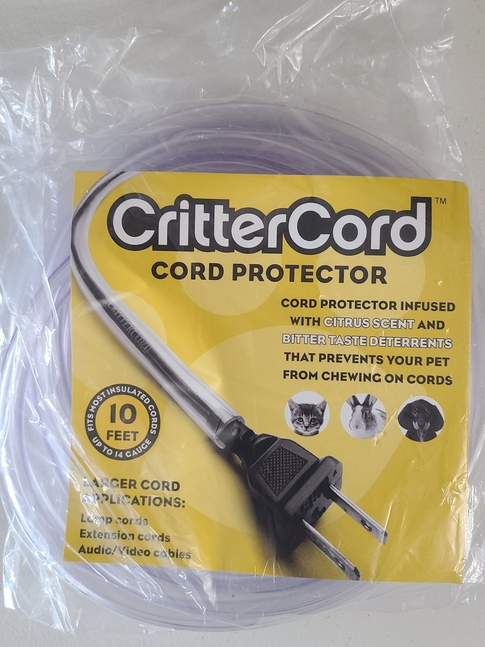 Cord Protector 10 ft Clear Pet Critter Cord Chew Deterrent (A1)
